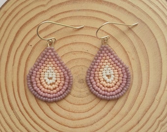 Purple and pink teardrop handmade beaded earrings