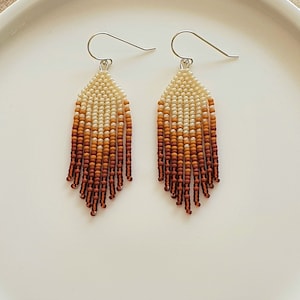 Brown ombre fringe beaded boho earrings