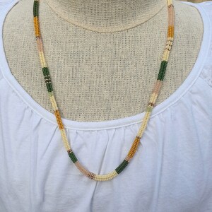 Green and gold bohemian boho color block beaded necklace image 2