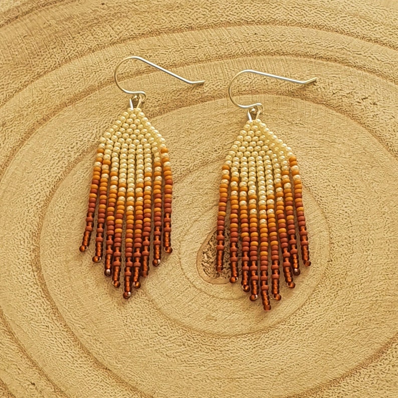 Brown ombre fringe beaded boho earrings