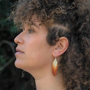 Brown ombre fringe beaded boho earrings