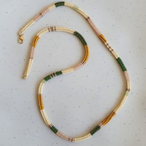 Green and gold bohemian boho color block beaded necklace image 10