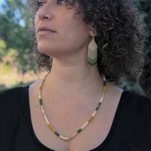 Green and gold bohemian boho color block beaded necklace image 3