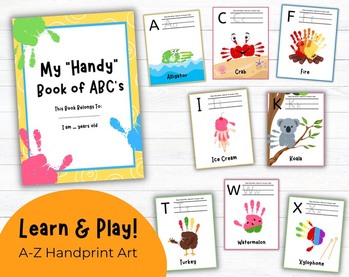 Printable Handprint Alphabet Book, Handprint Art for Kids, Preschool