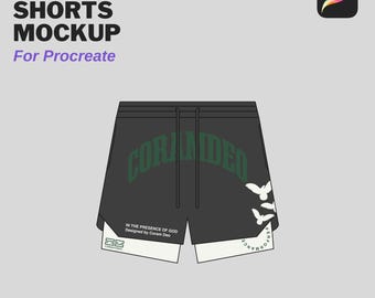 Gym Shorts, Performance Shorts, Blank Mockup, Procreate PNG Template, Streetwear Tech Pack
