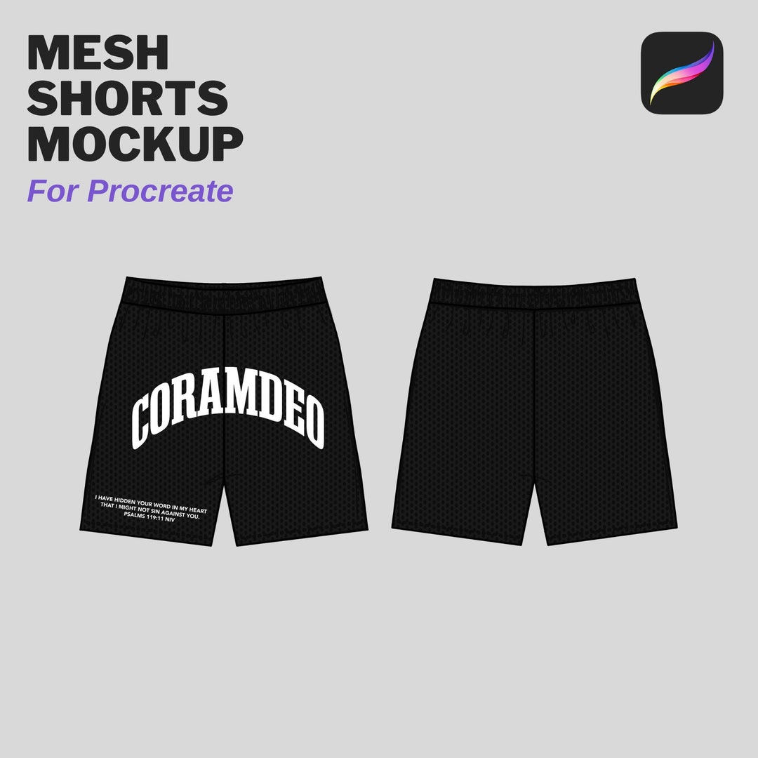 Mesh Shorts, Blank Mockup, Procreate PNG Template, Streetwear Tech Pack ...