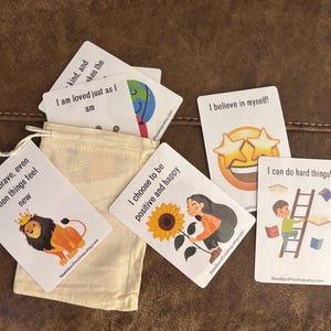 Kids Affirmation Cards – Laminated Mindfulness Card Set in Personalized Bag – Positive Mental Health Gift for Children, Teachers & Parents