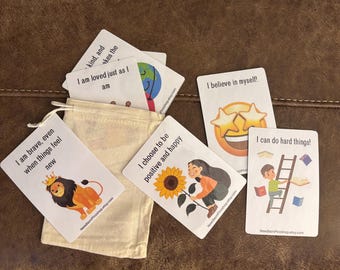 Tarjetas de afirmación para niños: regalo laminado de salud mental positiva con bolsa personalizada