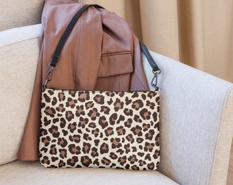 Borsa a tracolla con stampa leopardata