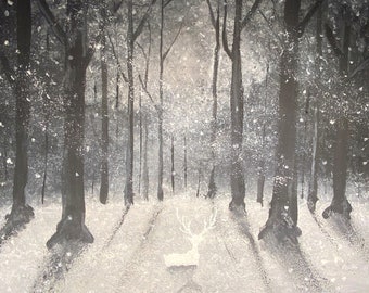 A reindeer in a Winter Forest