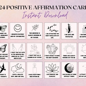 24 Printable Affirmation Cards, Affirmation Cards, Positive Affirmation Cards, Law of Attraction Cards, Minimalist Affirmation Cards