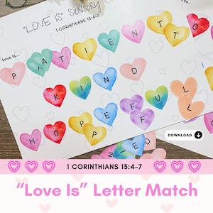 Liebe ist geduldig Liebe ist Art Bibelaktivität Christliche Sensorische Matching-Karten, 1 Korinther 13, Sonntagsschule Vorschule Montessori Printable