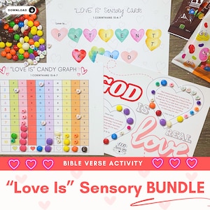 1 Korinther 13 Liebe ist geduldig Liebe ist Candy Sensory Bundle, christliche Bibel Sonntagsschule Vorschulaktivitäten für Kinder Bibelstunde