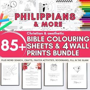 85+ Colouring Sheets Wall Art Bible Versed Set of 4 Decor Bundle, Philippians 4:6-7, Peace, Don&#39;t Worry About Anything Pray About Everything