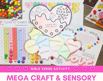 Love Is Heart Craft Sensory Bundle Christian Bible Verse 1 Corinthians 13 Love is Patient Sunday School Bible Verse Activities for Kids