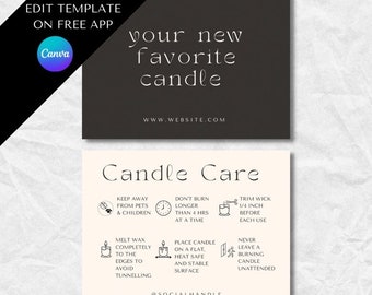 Editable Candle Care Card Template | Customizable Candle Care Instructions | Printable Candle Care Card | Minimalist Care Instructions