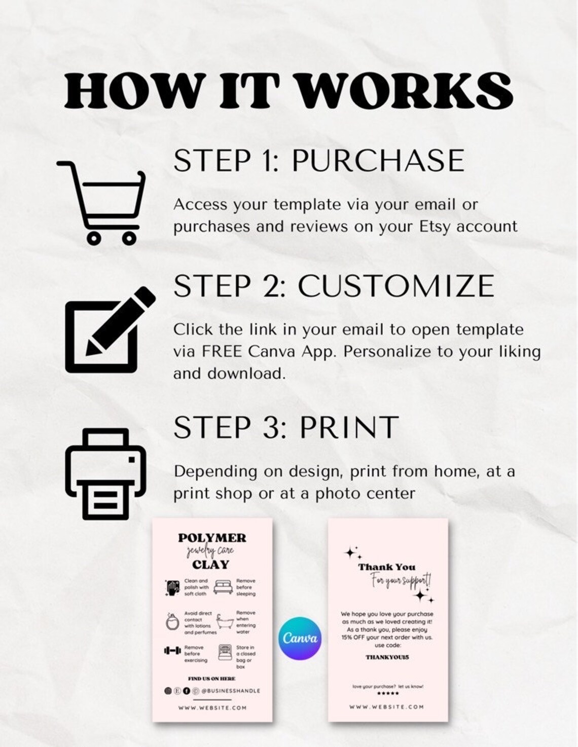 Editable Polymer Clay Jewelry Care Card Template Customizable Jewelry