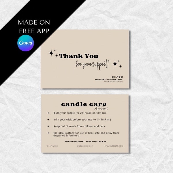 Customizable Candle Care Instructions | Editable Candle Care Card Template | Printable Candle Care Card | Boho Candle Care Instructions