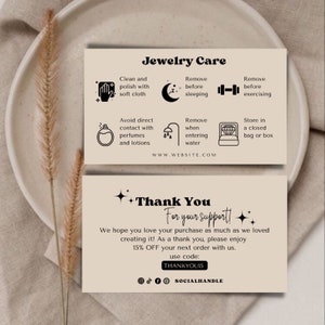 Editable Jewelry Care Card Template | Customizable Jewelry Care Instructions | Printable Earring Care Card | Boho Jewelry Care Instructions