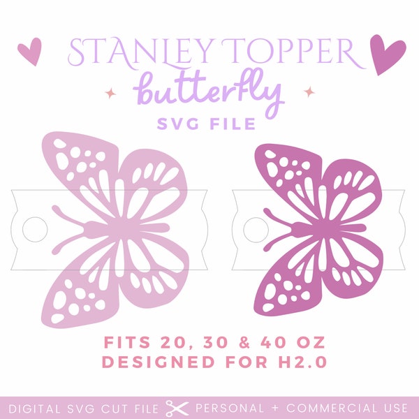 Butterfly Stanley Topper SVG | Laser Ready Stanley Name Tag | Stanley Name Plate SVG | Digital Download | H2.0 Topper | Glowforge Cut File