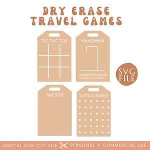 Löschbares Reisespiel Schlüsselbund Tags SVG | Laser Ready Game Tag | Spielbrett SVG | Tic Tac Toe | Henker | Punkte & Boxen | Vier in einer Reihe | SVG