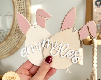 Easter Egg Bunny Ears Name Tag SVG File | Easter Basket Name Tag | Glowforge Bunny Tag Svg | Easter Svg File | Easter Egg Laser Cut File