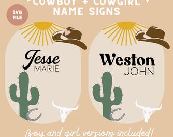 Western Baby Namen Zeichen SVG: Cowboy Cowgirl Kinderzimmer Dekor (Digitaler Download)