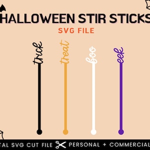 Halloween Stir Swizzle Sticks SVG: Trick, Treat, Boo, Eek (Digital Download)