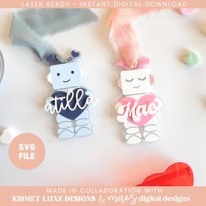 Valentinstag Roboter Herz Liebe Geschenkanhänger SVG | Herz-Tag-Svg | Valentinstag Kinderkorb Anhänger | Valentinstag Laser geschnitten SVG-Datei