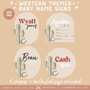 Western Cowboy Cowgirl bébé nom signe SVG | Svg Glowforge | Nom de garçon signe fichier Svg | Fichier découpé au laser | PNG | Cactus bébé signe fichier SVG Cricut