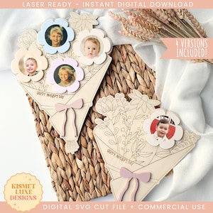 Letrero con marco de fotos floral para el Día de la Madre SVG / Letrero con ramo de flores Svg / Marco de fotos / Gracias mamá / Regalo para mamá Archivo cortado con láser Glowforge