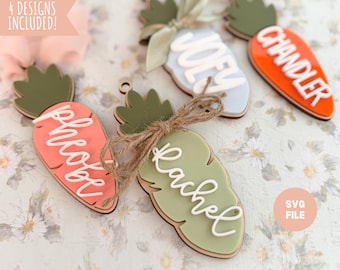 Easter Carrot Basket Name Tag SVG File | Easter Basket Name Tag | Glowforge Bunny Tag Svg | Easter Svg File | Easter Carrot Laser Cut File