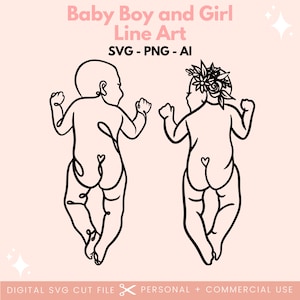 Baby Line Drawing SVG: Boy and Girl with Floral Crown (Digital Download)
