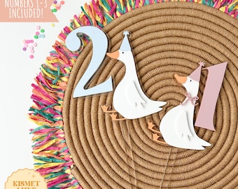 Decorazione per torta di compleanno "Silly Goose" in formato SVG: numeri da 1 a 3 (download digitale)