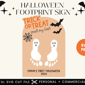 Baby&#39;s First Halloween DIY Footprint Sign SVG File | Halloween SVG Files | Glowforge Halloween Cut File | Halloween Cut File | Kids Sign