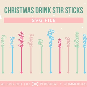 SVG-bestand kerstdrankroerders| Holiday Roerstokje lasergesneden bestand | Kerst Swizzle Sticks Svg | Roerstokjes Svg | Kerst gesneden bestand