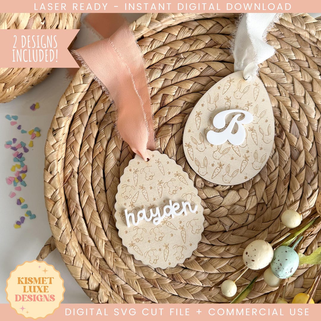 Easter Bunny Carrot Egg Name Tag SVG File | Easter Rattan Heart Tag ...