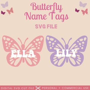 Étiquette-cadeau nom papillon SVG | Médaillon papillon Glowforge Svg | Fichier Svg Saint-Valentin | Fichier de Pâques découpé au laser | Étiquette personnalisée papillon SVG