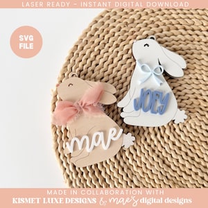 Fichier SVG d'étiquette de nom de carotte de lapin de Pâques | Étiquette de panier de Pâques garçon fille | Étiquette Glowforge Svg | Fichier Svg en forme d'oeuf de Pâques | Fichier de Pâques découpé au laser