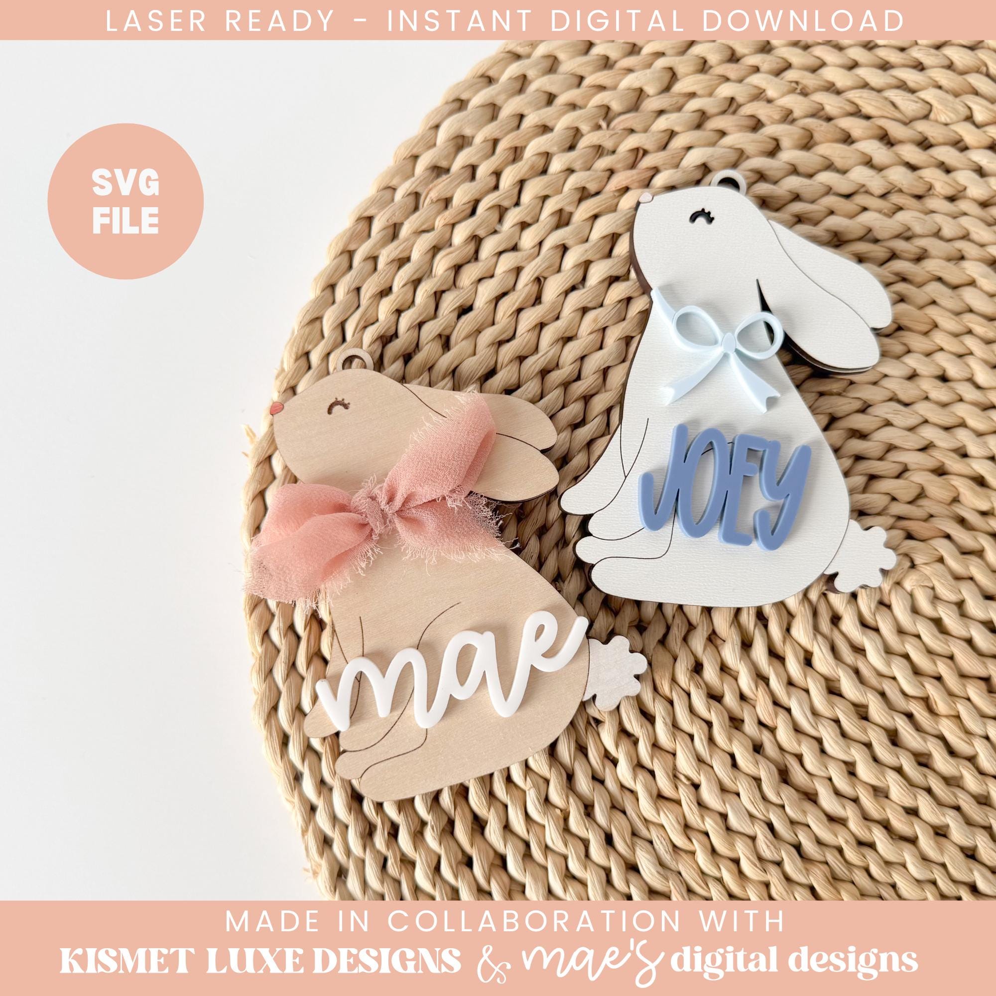 Easter Bunny Carrot Name Tag SVG File | Easter Boy Girl Basket Tag | Glowforge Tag Svg | Easter Egg Shape Svg File | Easter Laser Cut File