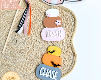 Etiqueta de nome de abóbora de Halloween SVG: morcego, teia de aranha, arquivo de corte fantasma
