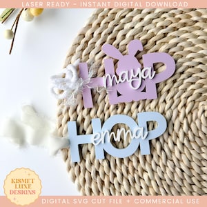Osterei Hase Hip Hop Namensschild SVG-Datei | Osternest Namensschild | Glowforge Kaninchen-Tag-Svg | Ostern-Svg-Datei | Osterei Laser Cut Datei
