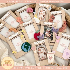Aimant pour réfrigérateur pour la fête des mères Aimant photo cadre SVG | Svg aimant pour réfrigérateur | Cadre photo | Merci maman | Lime de découpe laser Glowforge, cadeau pour maman