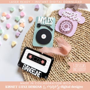 Valentinstag Retro Kassette Herz Liebe Geschenkanhänger SVG | Herz-Tag-Svg | Valentinstag Kinderkorb Tag Valentinstag Laser geschnitten SVG-Datei