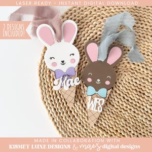 Osterhase Karotte Namensschild SVG-Datei | Ostern Junge Mädchen Korb Anhänger | Glowforge Tag zwart | Osterei-Form-Svg-Datei | Ostern Laser Cut Datei