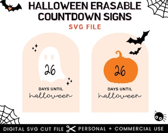 Zestaw SVG z napisem „Halloween Countdown Sign”: Zmazywalny napis dla dzieci (pobranie cyfrowe)
