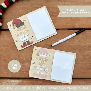 Archivo SVG de tablero de mensajes de elfo de borrado en seco / Archivo láser navideño Glowforge / SVG navideño de borrado en seco / Elfo navideño / Accesorio mágico de elfo reutilizable