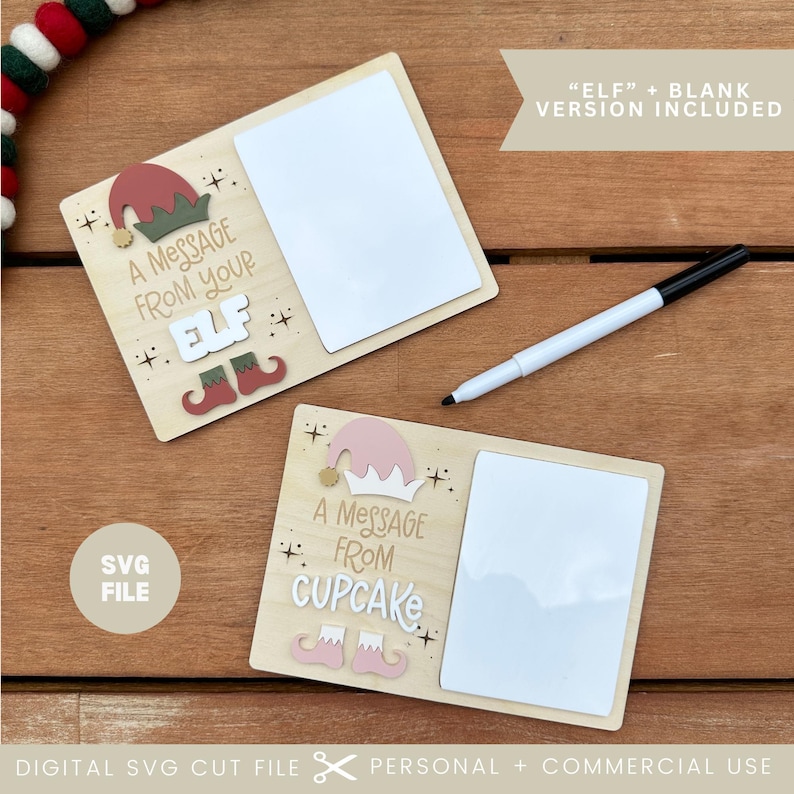 Dry Erase Elf Message Board SVG: Christmas Laser Cut File (digital ...