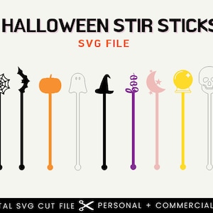 Halloween Stir Sticks SVG: Bat, Pumpkin, Ghost Cut File (Digital Download)