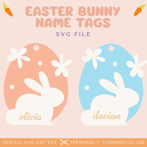 Easter Egg Bunny Daisy naamplaatje SVG-bestand | Naamplaatje paasmandje | Glowforge Bunny Tag Svg | Pasen-svg-bestand | Lasergesneden paaseierenbestand